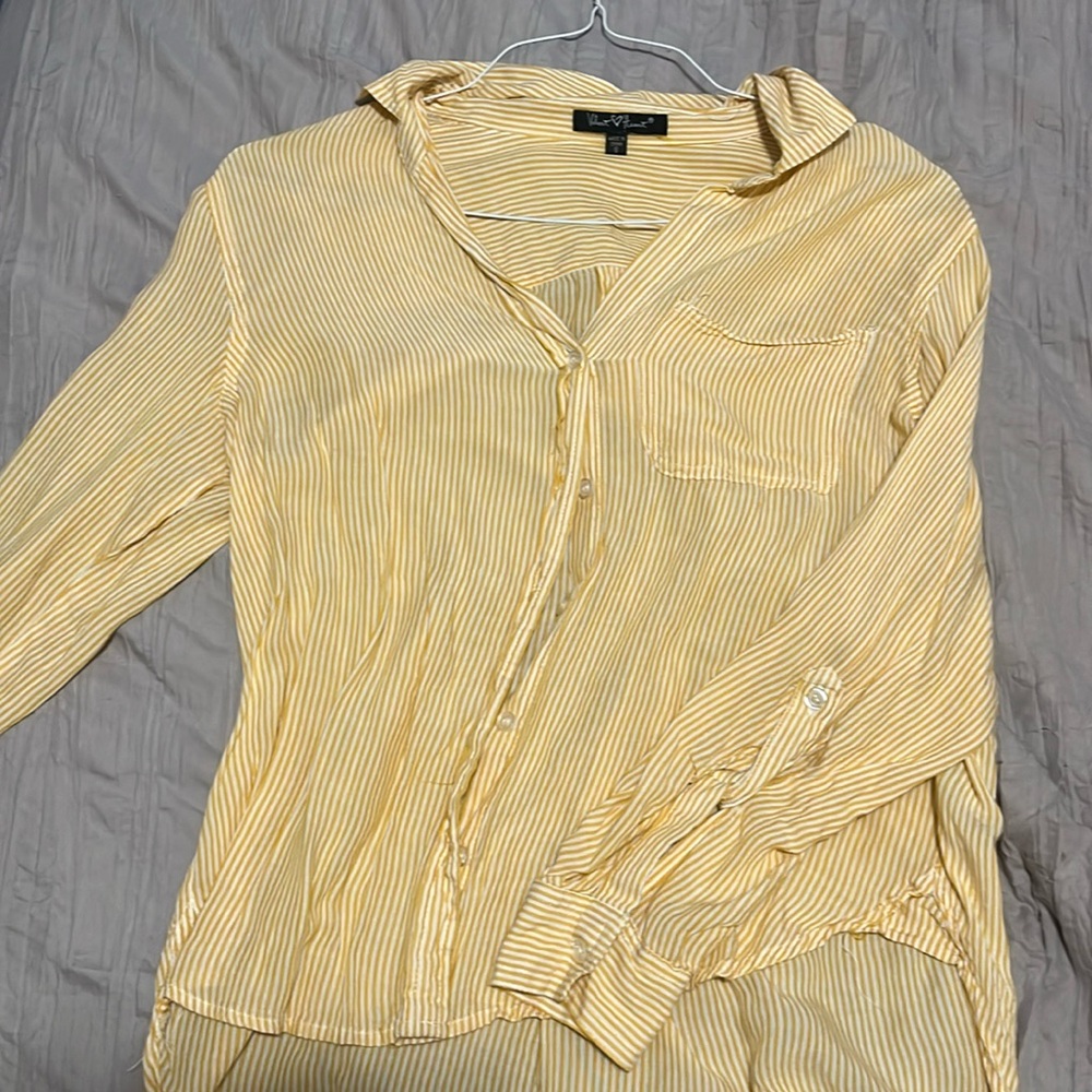 Yellow and white striped collared button down